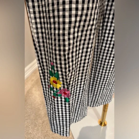 NWOT Teddy Fresh Black & White Playful Gingham Embroidered Floral Overalls - Picture 10 of 16